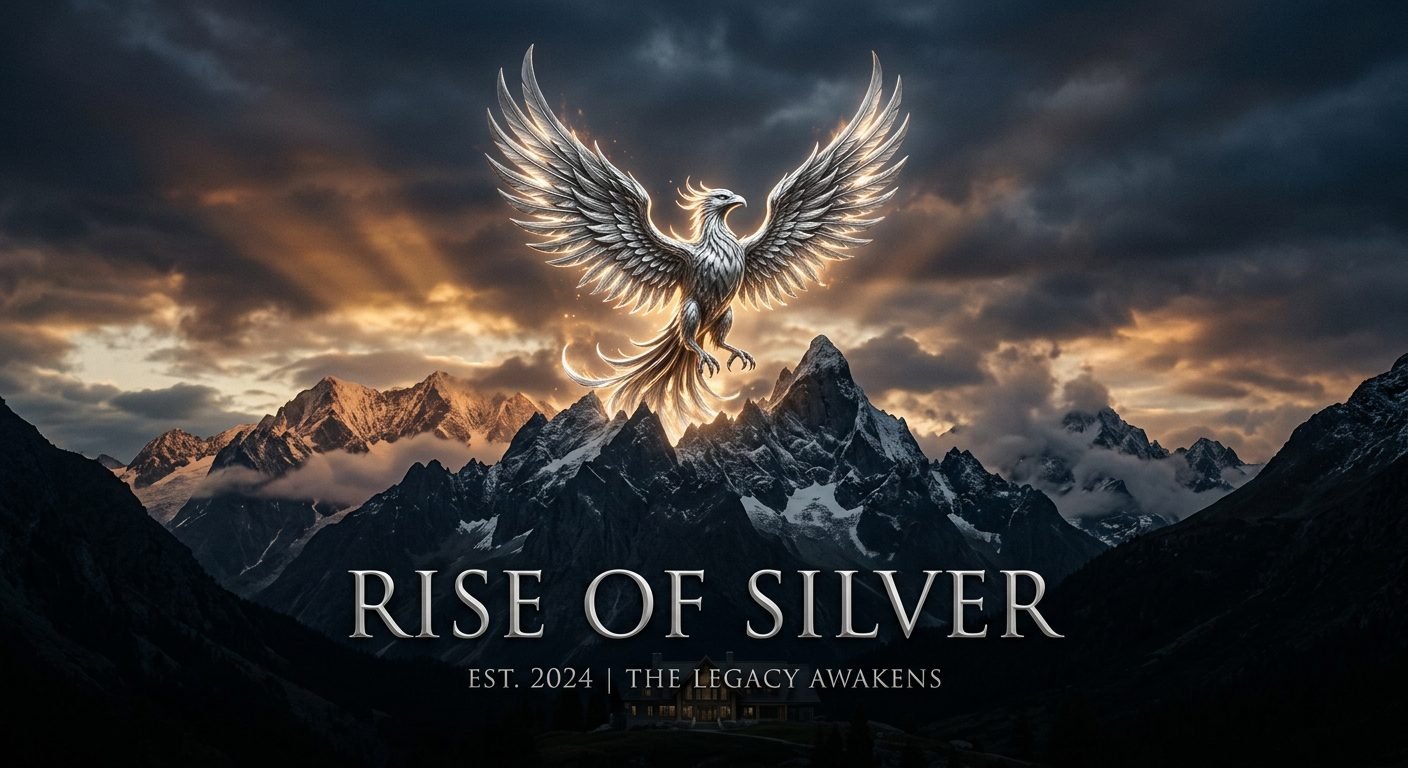 Rise of Silver key art: silver phoenix rising over storm-lit mountains
